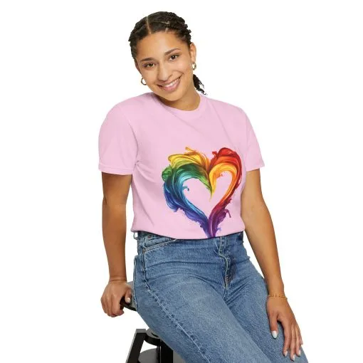 Pride Heart Unisex Garment-Dyed T-shirt - Colorful Rainbow Design for LGBTQ+ Celebration - Image 44