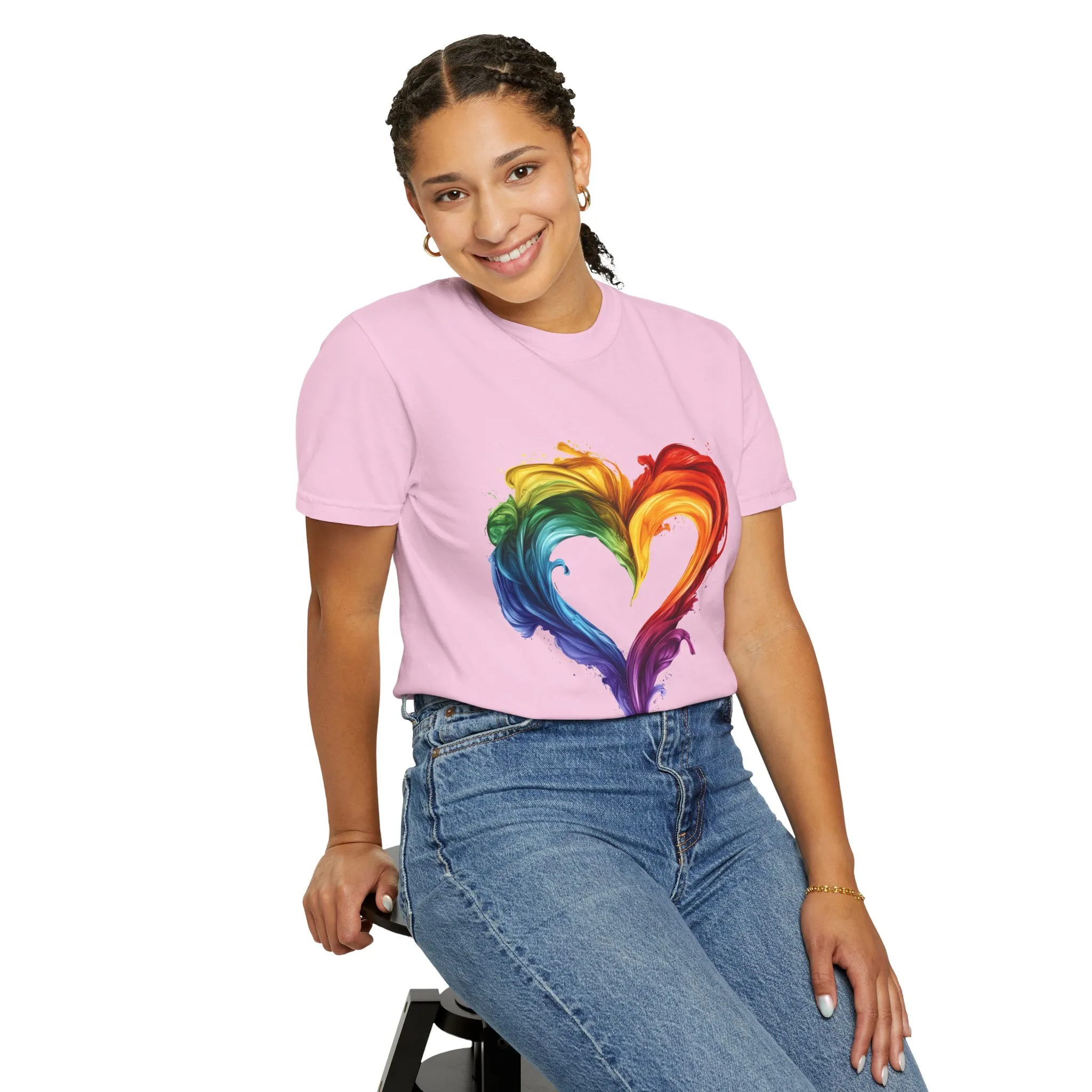 Pride Heart Unisex Garment-Dyed T-shirt - Colorful Rainbow Design for LGBTQ+ Celebration - Image 44