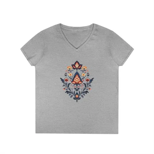 Floral Elegance Ladies' V-Neck T-Shirt | Boho Chic Style for Everyday Wear - Image 2