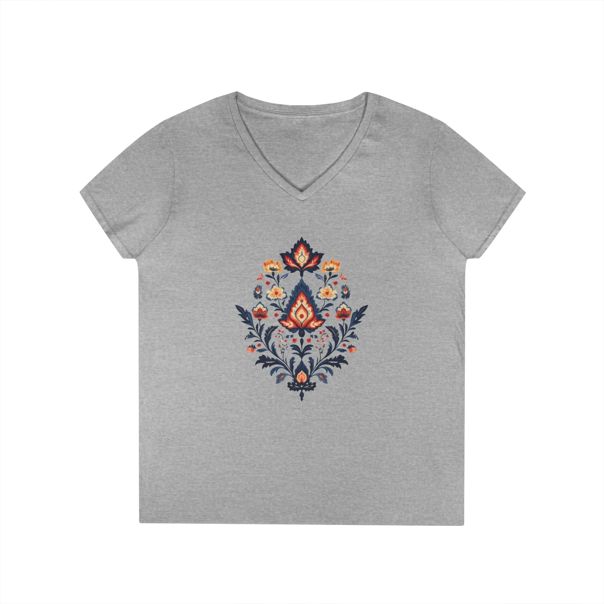 Floral Elegance Ladies' V-Neck T-Shirt | Boho Chic Style for Everyday Wear - Image 2