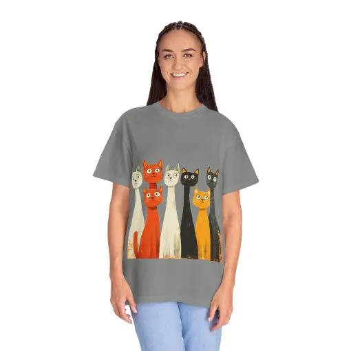 Vintage Cat Illustration Unisex Garment-Dyed T-Shirt - Perfect for Cat Lovers - Image 36