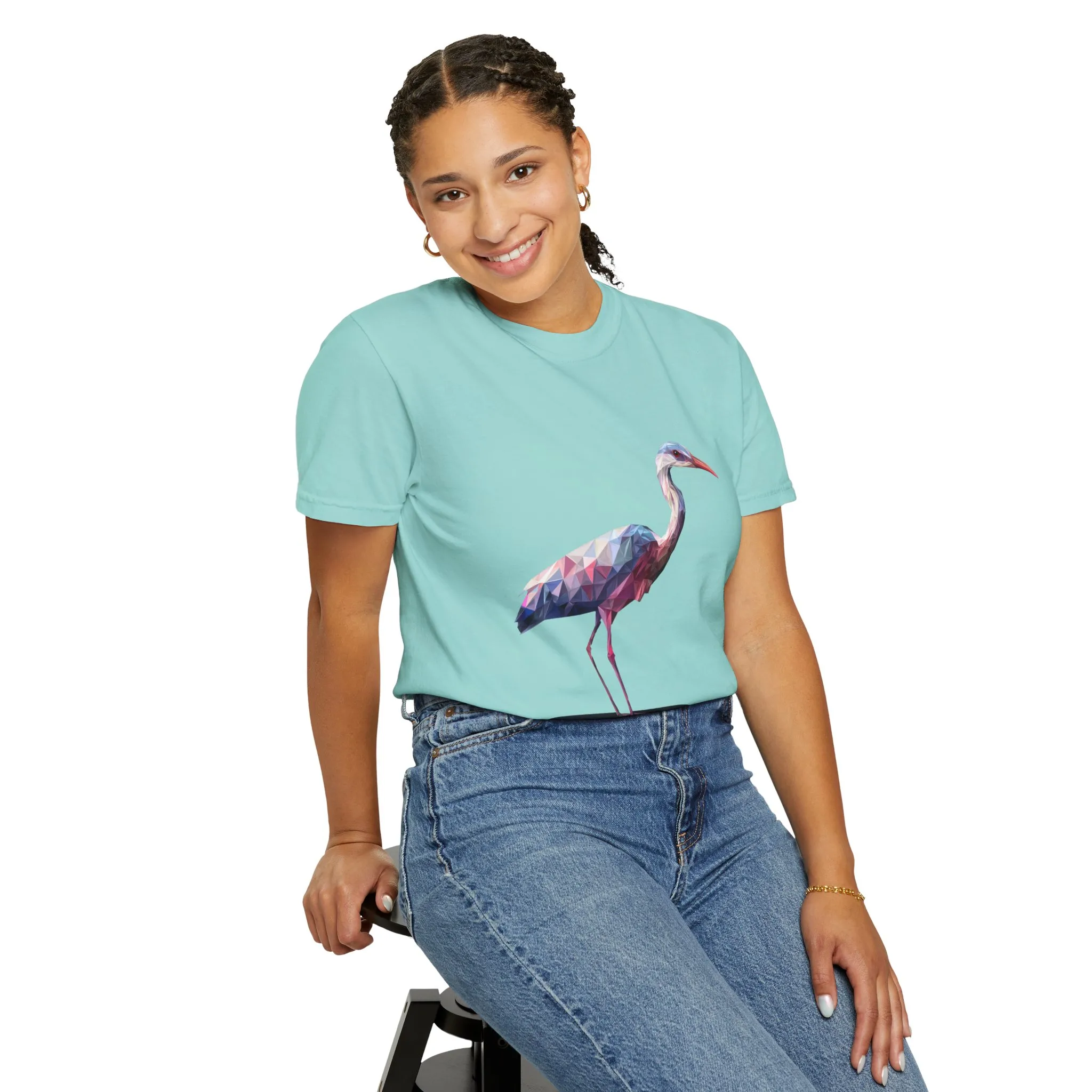 Geo Crane Unisex Garment-Dyed T-Shirt – Stylish Bird Graphic Tee for Nature Lovers - Image 14