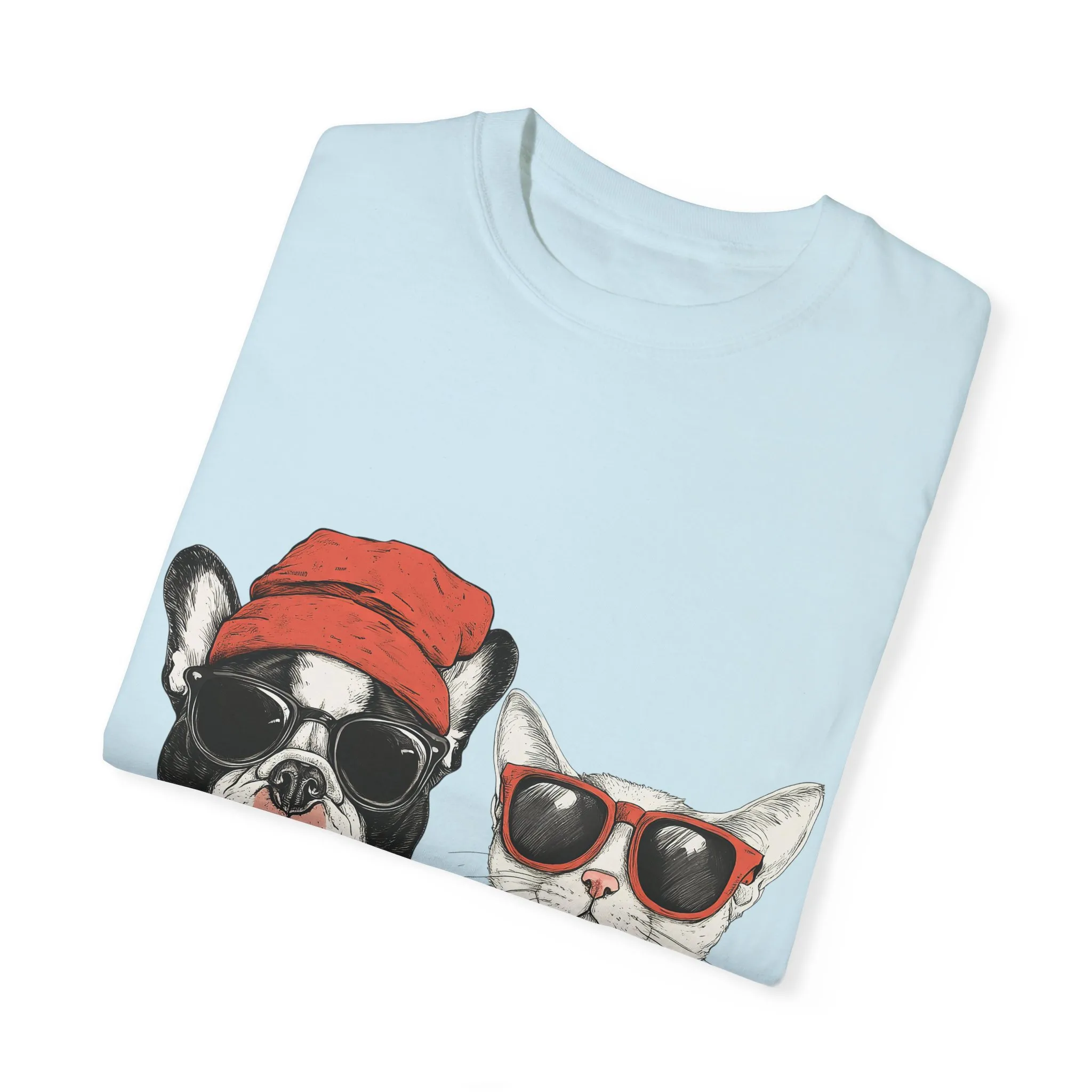Trendy French Bulldog & Cat T-Shirt, Unisex Vintage Graphic Tee with Cool Sunglasses Design - Image 18