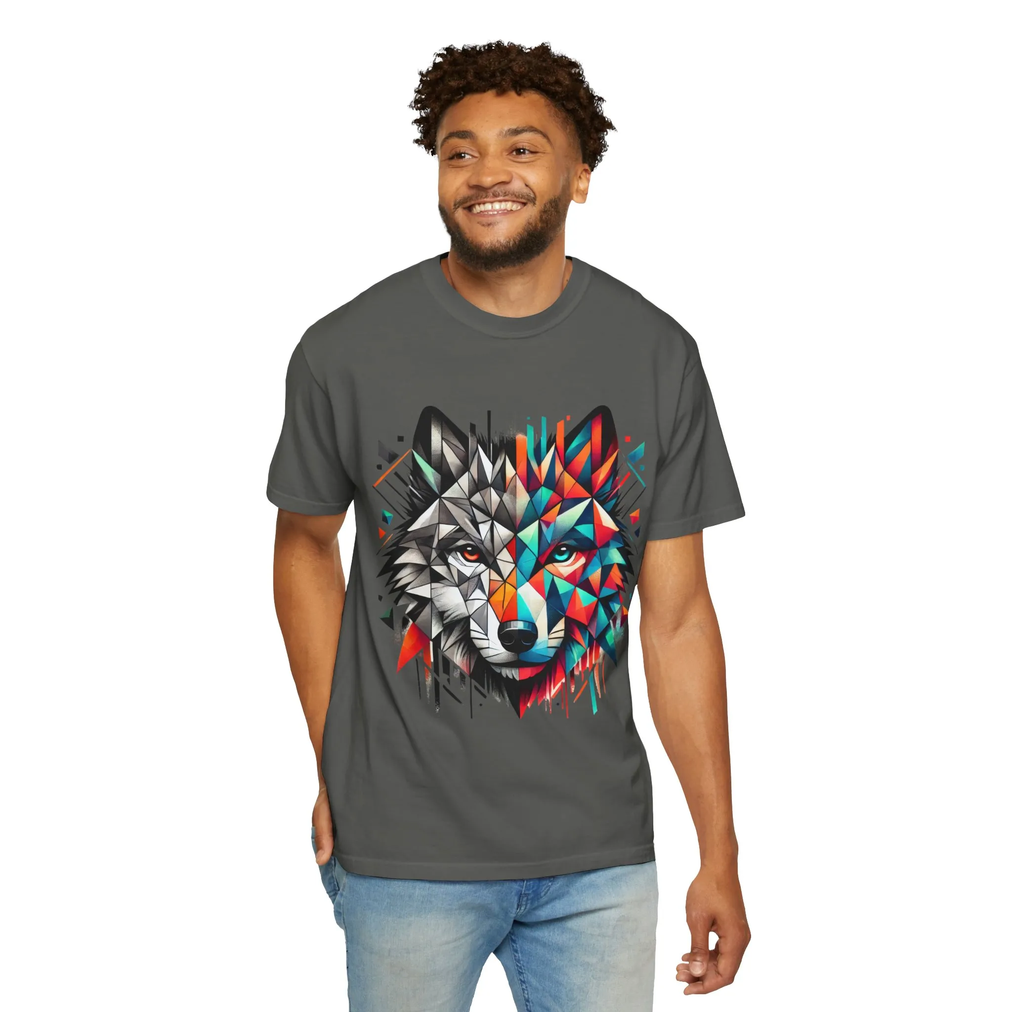 Vibrant Wolf Design Unisex Garment-Dyed T-Shirt - Colorful Art Tee - Image 15