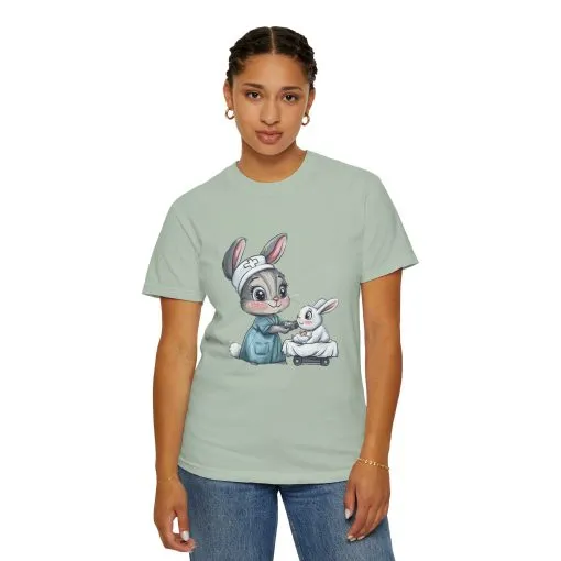 Cute Nurse Bunny Unisex Garment-Dyed T-Shirt - Image 25