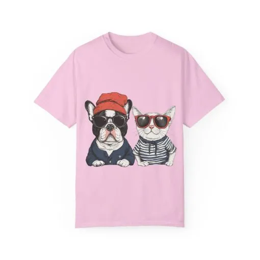 Trendy French Bulldog & Cat T-Shirt | Unisex Vintage Graphic Tee with Cool Sunglasses Design - Image 25
