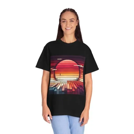 Retro Sunset Piano Unisex Garment-Dyed T-Shirt - Image 4