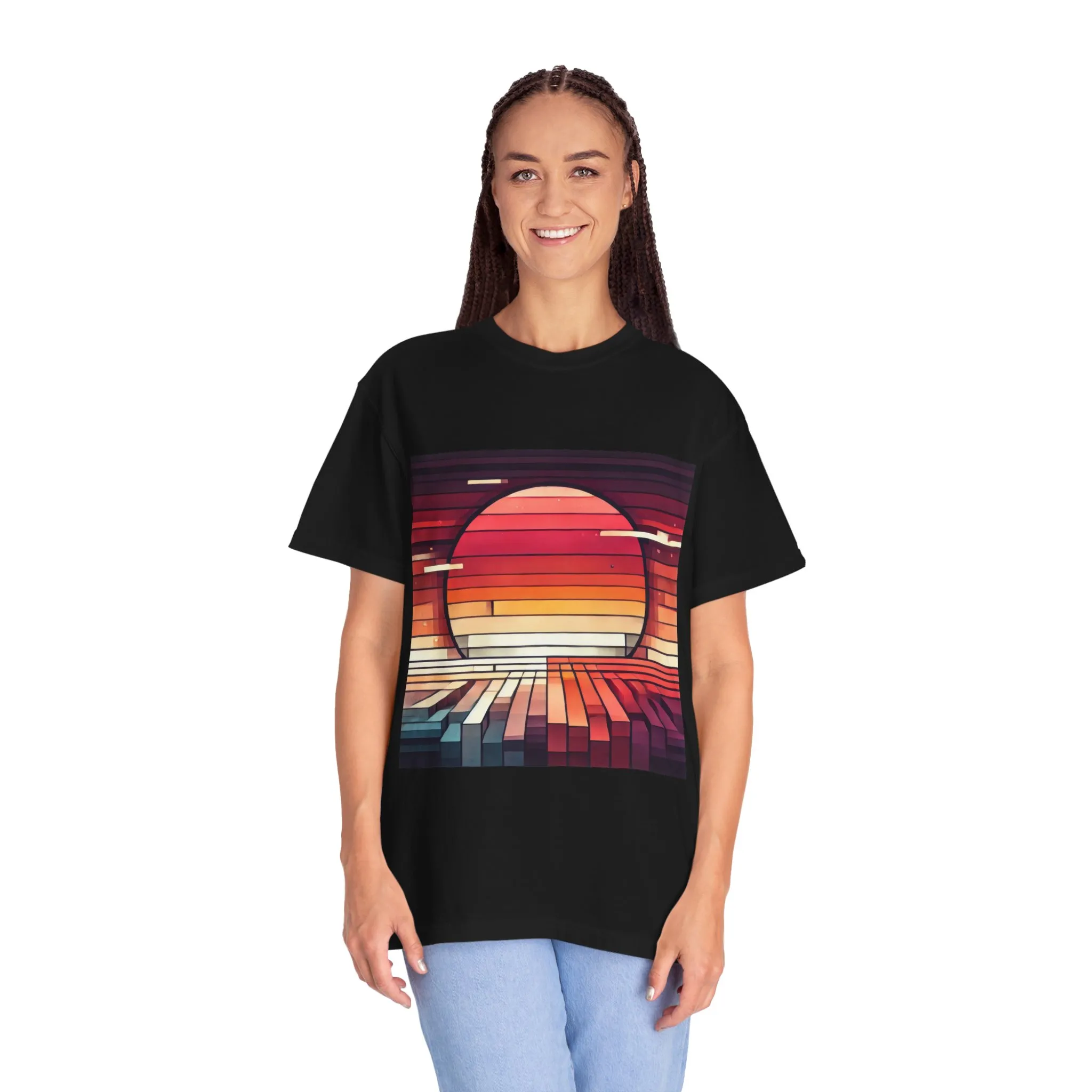 Retro Sunset Piano Unisex Garment-Dyed T-Shirt - Image 4