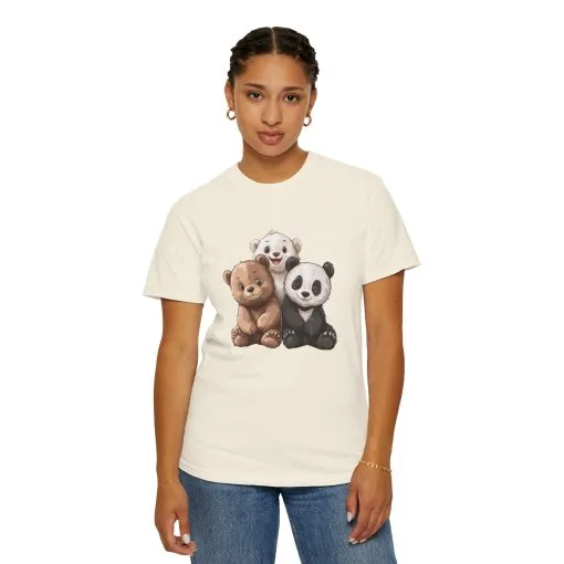 Adorable Bear and Panda Friends Unisex Garment-Dyed T-Shirt