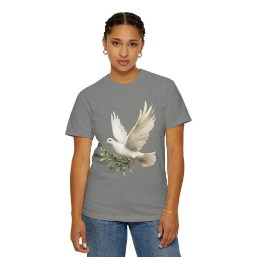 Serene Dove Unisex Garment-Dyed T-Shirt - Peaceful Nature Design - Image 4