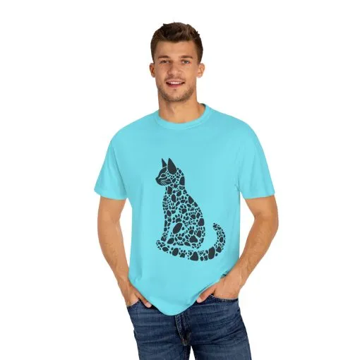 Unisex Cat Lover T-Shirt | Vintage Garment-Dyed Tee with Paw Print Cat Silhouette - Image 15