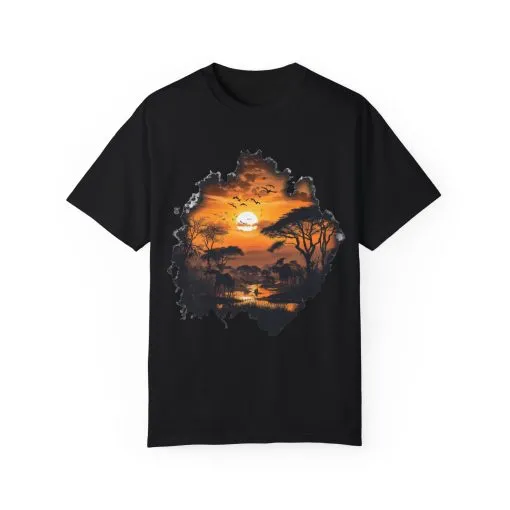 Sunset Safari Unisex Garment-Dyed T-shirt - Nature Inspired Graphic Tee