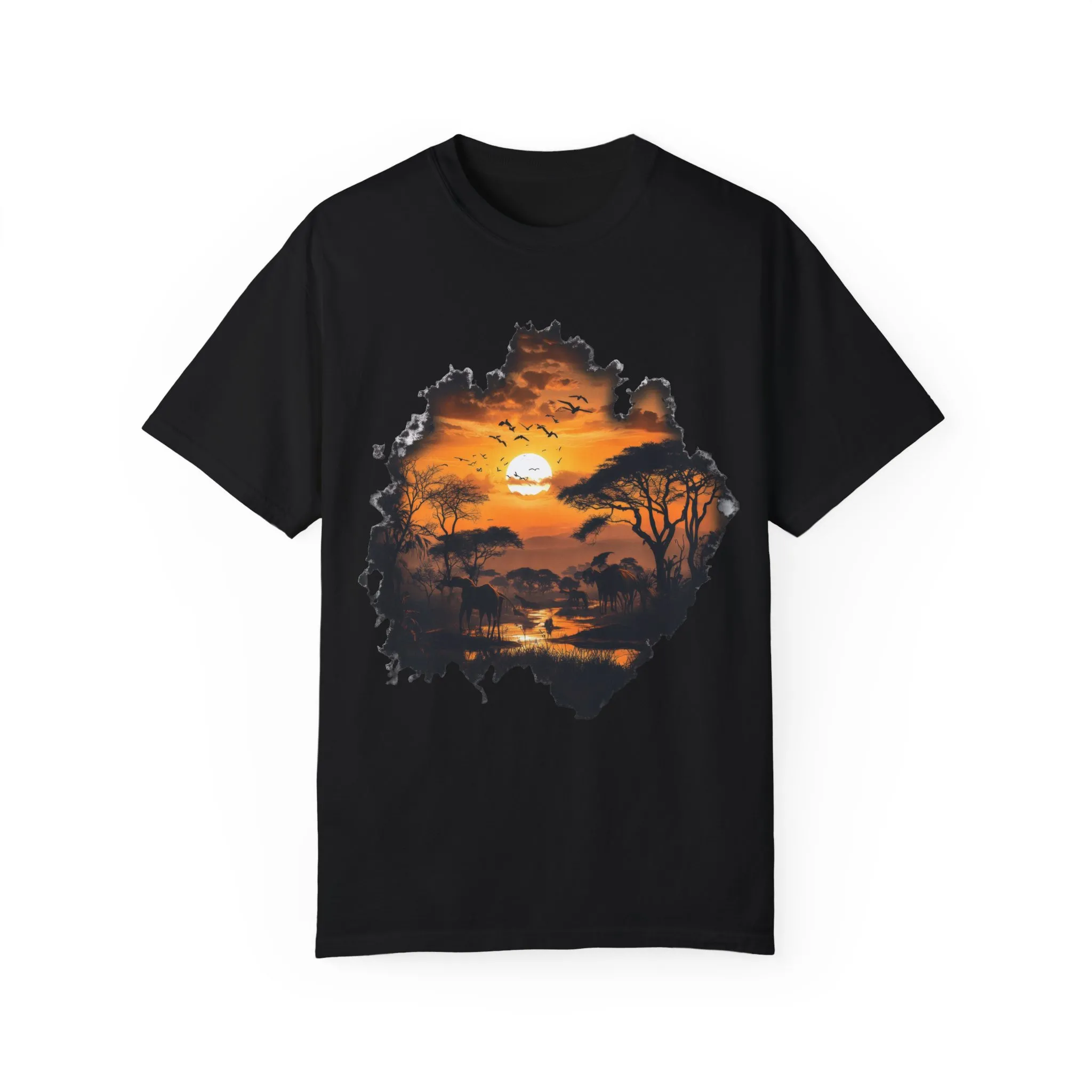 Sunset Safari Unisex Garment-Dyed T-shirt - Nature Inspired Graphic Tee