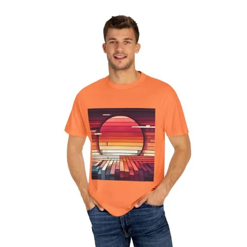 Retro Sunset Piano Unisex Garment-Dyed T-Shirt - Image 11