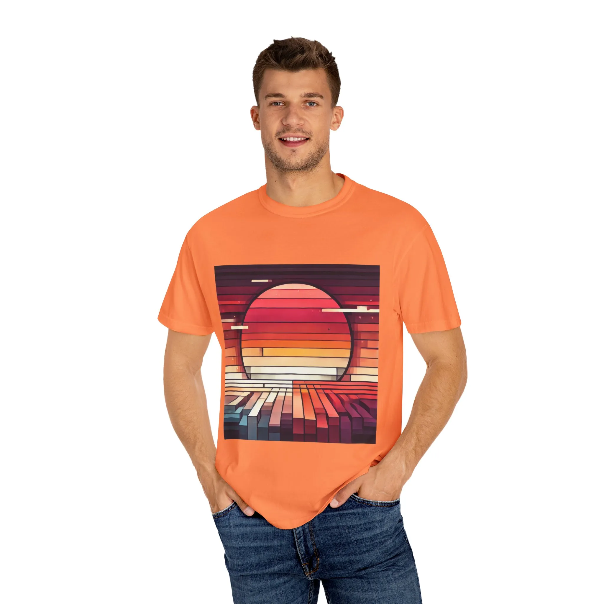 Retro Sunset Piano Unisex Garment-Dyed T-Shirt - Image 11