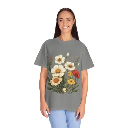 Floral Garden Unisex T-Shirt - Vintage Style Flower Design - Image 23