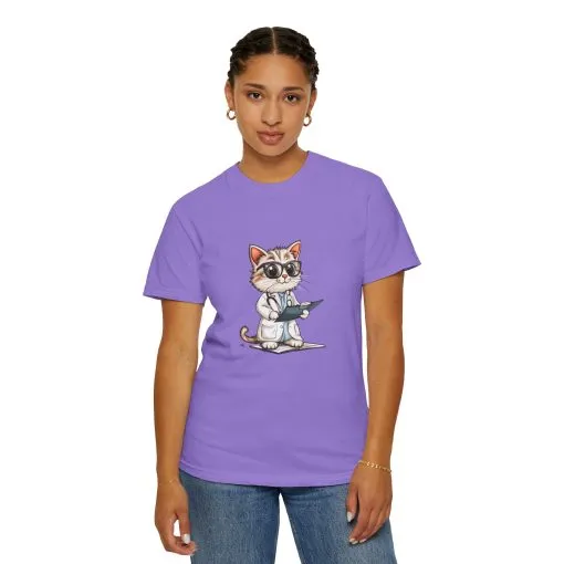 Funny Cat Doctor Unisex Garment-Dyed T-Shirt - Image 55