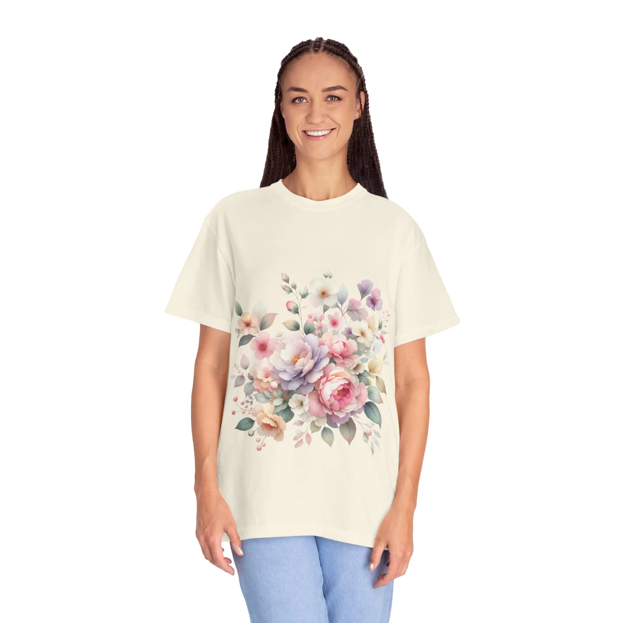 Floral Bliss Women's Garment-Dyed T-Shirt – Perfect for Spring Celebrations and Everyday Wear