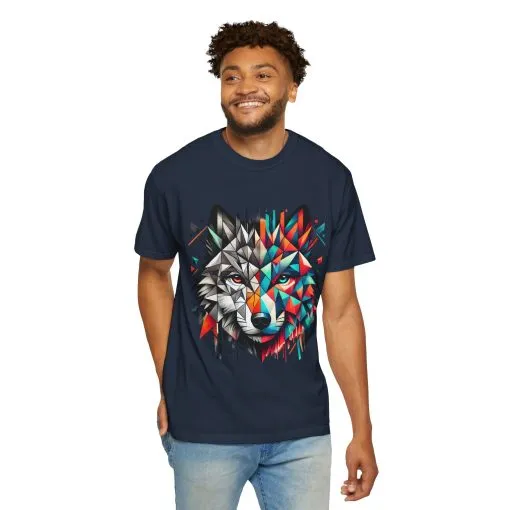 Vibrant Wolf Design Unisex Garment-Dyed T-Shirt - Colorful Art Tee - Image 39