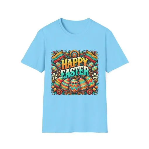 Happy Easter Unisex Softstyle T-Shirt - Colorful Easter Egg Design - Image 36