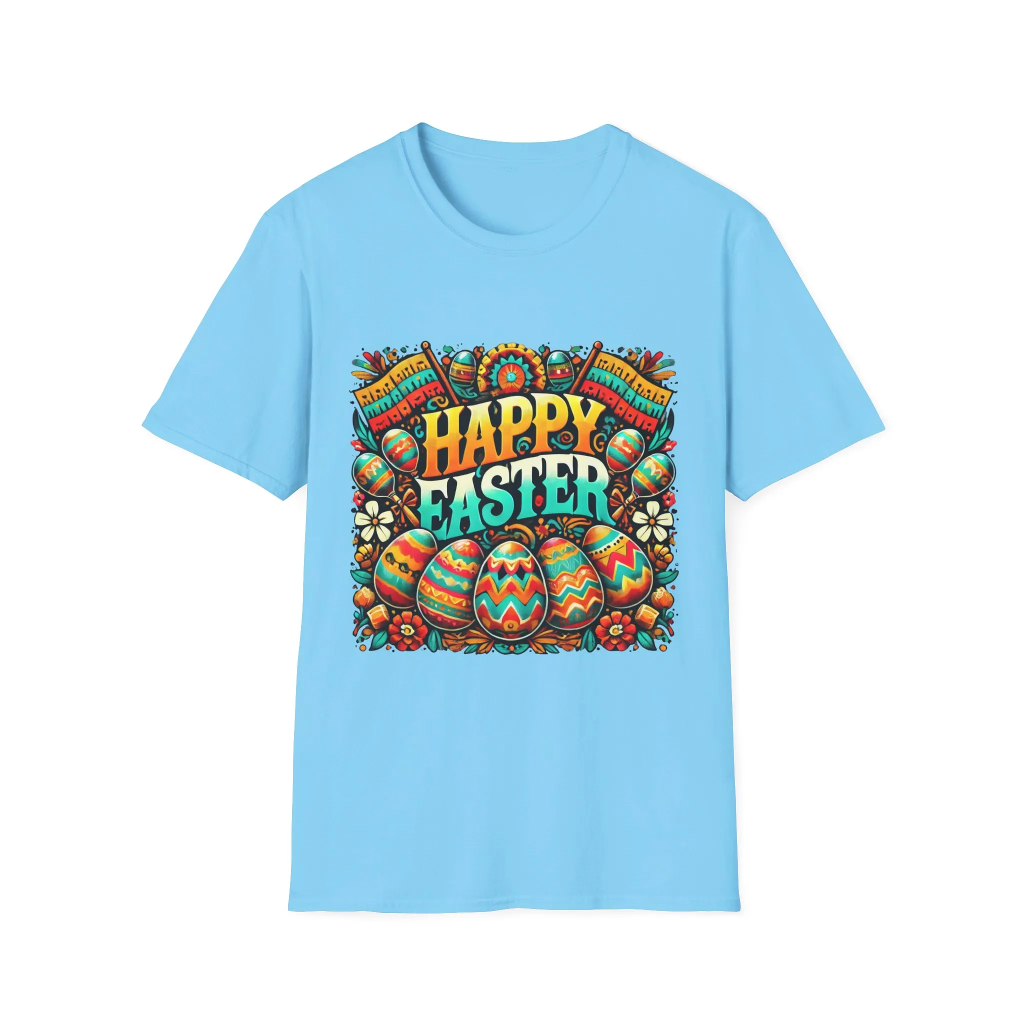 Happy Easter Unisex Softstyle T-Shirt - Colorful Easter Egg Design - Image 36