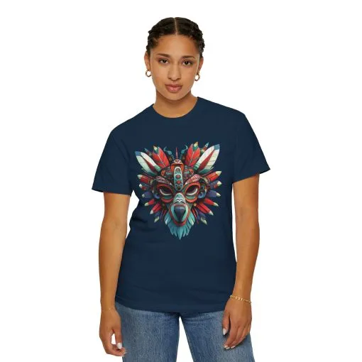 Vibrant Tribal Mask Unisex Garment-Dyed T-Shirt | Unique Festival Fashion - Image 45