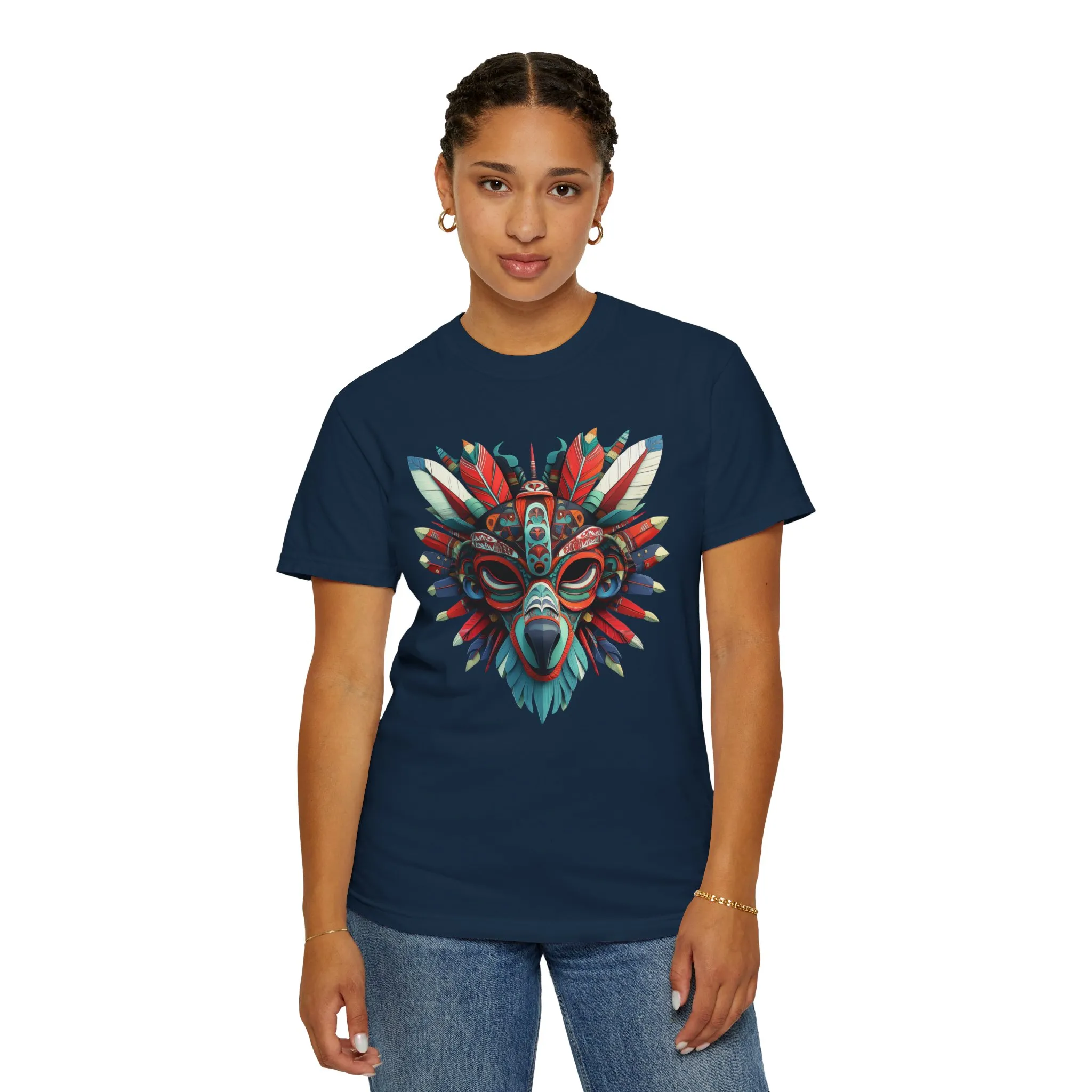 Vibrant Tribal Mask Unisex Garment-Dyed T-Shirt | Unique Festival Fashion - Image 45