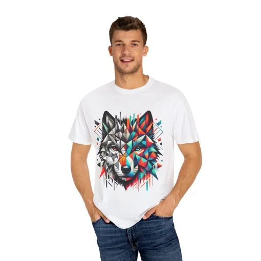 Vibrant Wolf Design Unisex Garment-Dyed T-Shirt - Colorful Art Tee - Image 7
