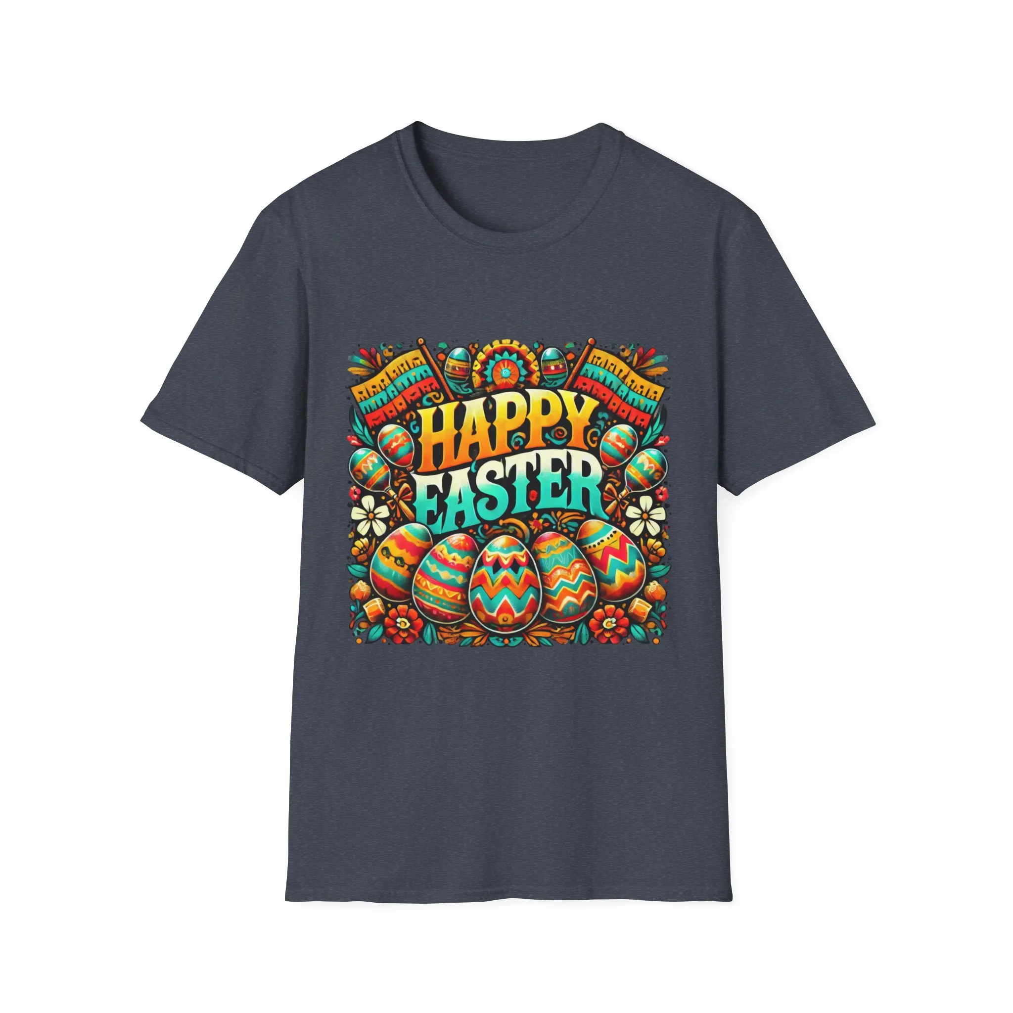 Happy Easter Unisex Softstyle T-Shirt - Colorful Easter Egg Design - Image 66
