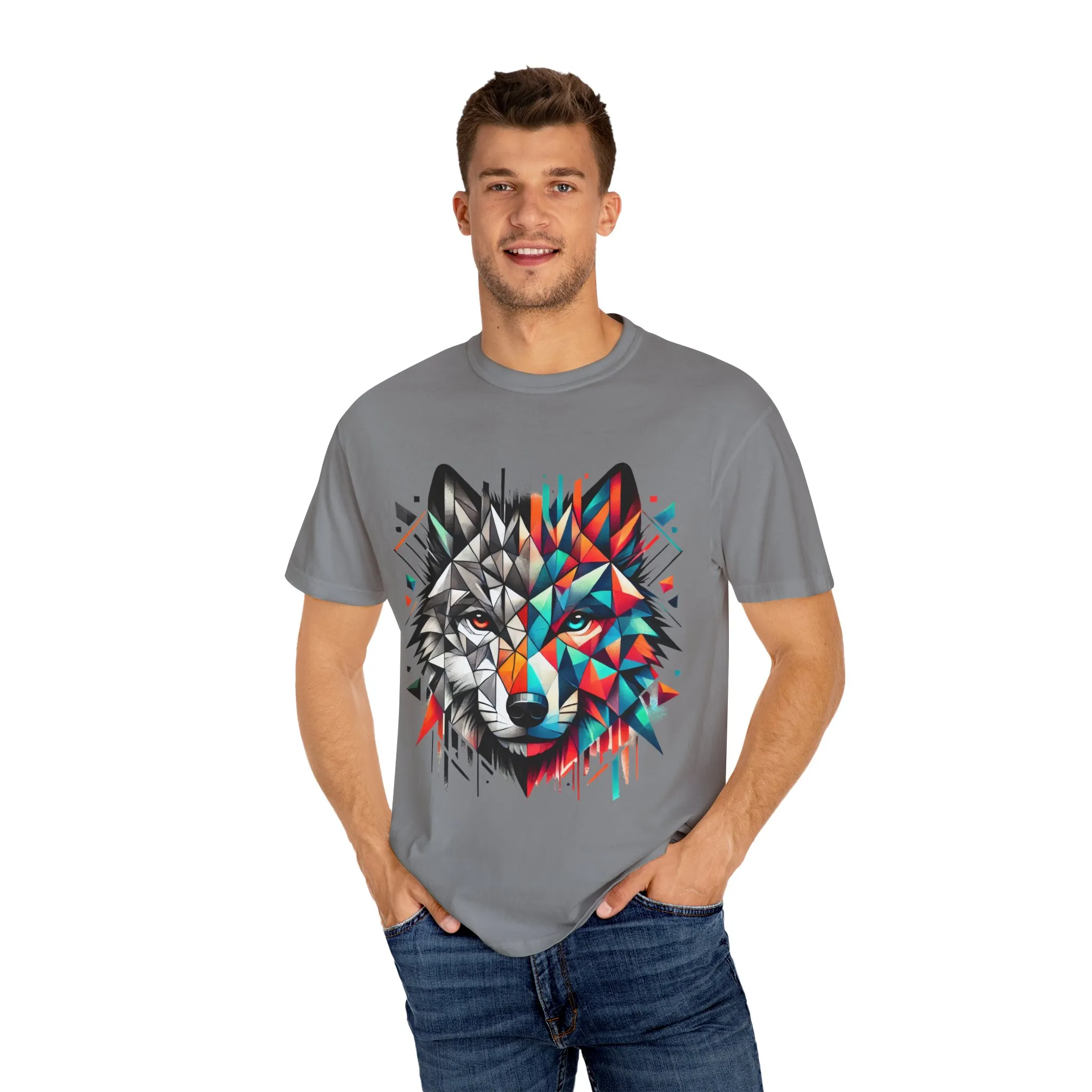 Vibrant Wolf Design Unisex Garment-Dyed T-Shirt - Colorful Art Tee - Image 18
