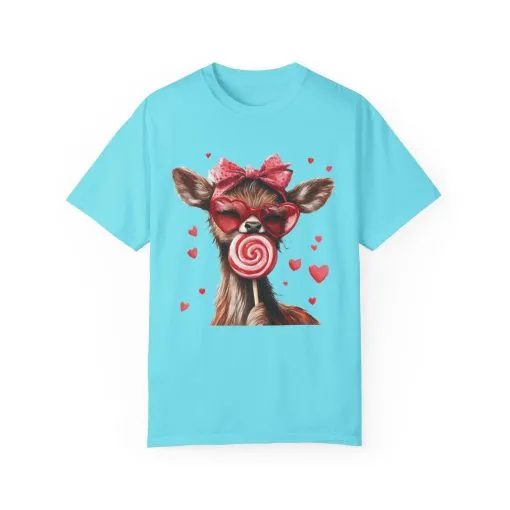 Cute Valentine’s Day Deer T-Shirt - Garment-Dyed Unisex Tee with Heart Design - Image 17