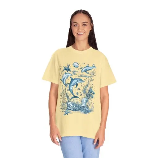 Ocean conservation t-shirt with detailed aquatic artwork
