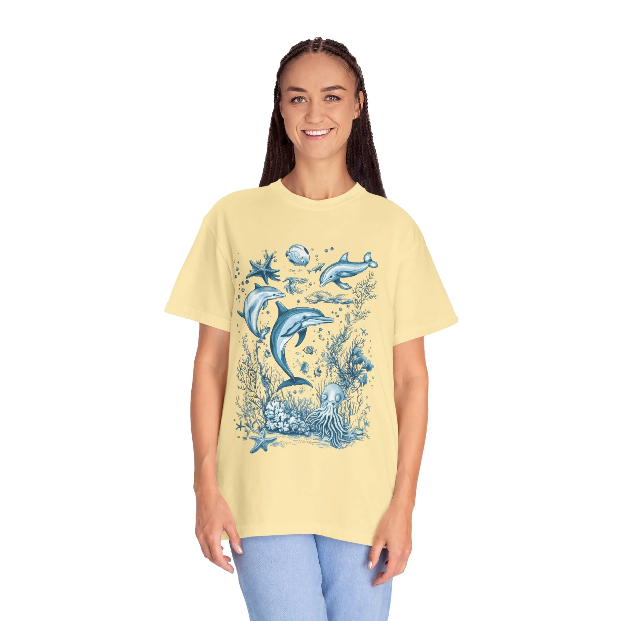 Ocean conservation t-shirt with detailed aquatic artwork