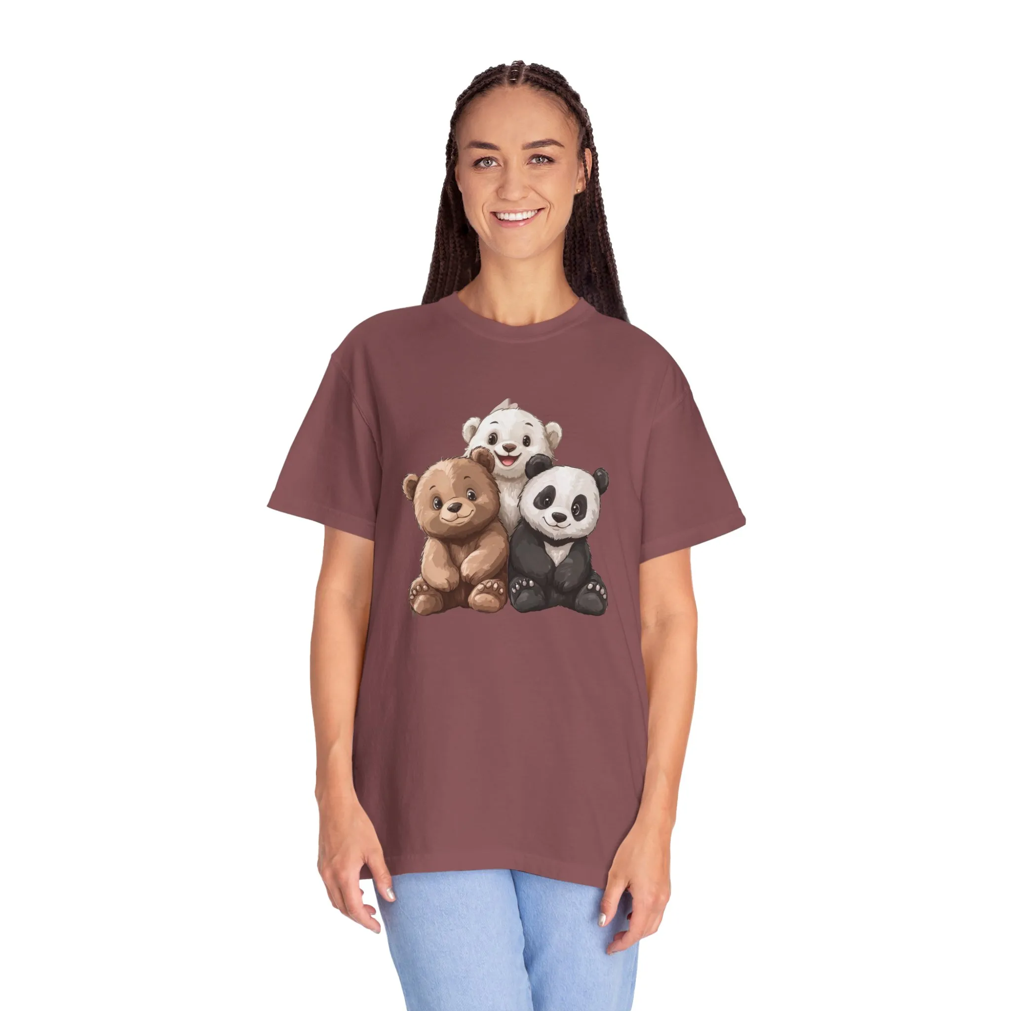 Adorable Bear and Panda Friends Unisex Garment-Dyed T-Shirt - Image 11