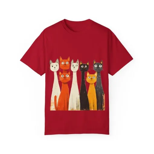 Vintage Cat Illustration Unisex Garment-Dyed T-Shirt - Perfect for Cat Lovers - Image 49