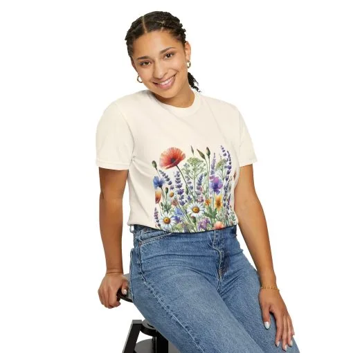 Flower Garden Unisex Garment-Dyed T-Shirt - Nature Inspired Casual Wear - Image 9