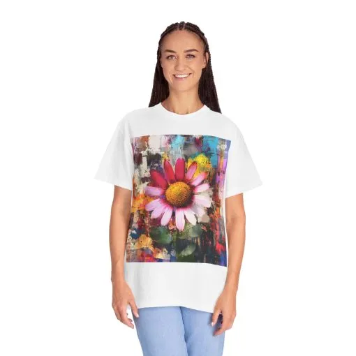 Colorful Floral Art Unisex Garment-Dyed T-Shirt - Image 7