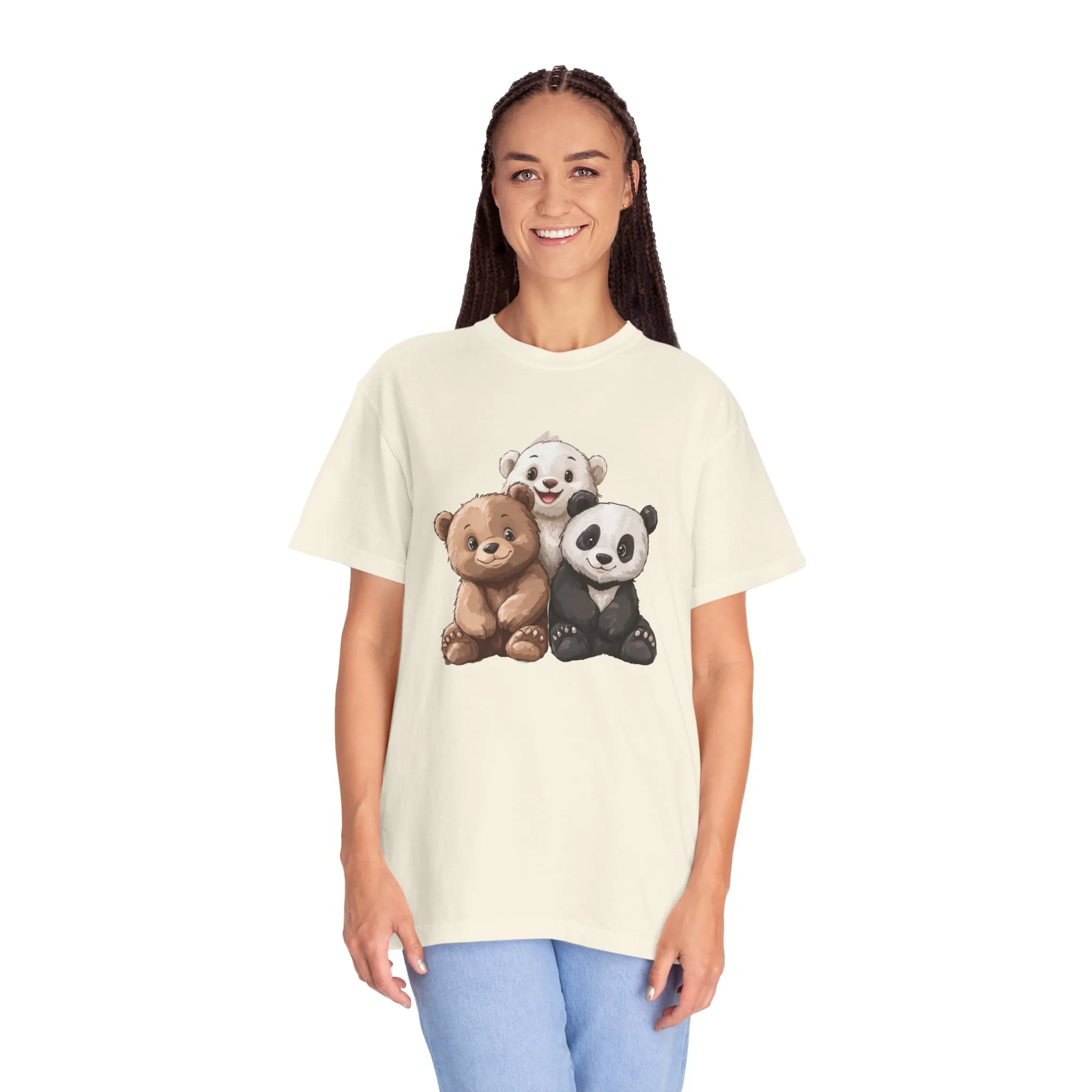 Adorable Bear and Panda Friends Unisex Garment-Dyed T-Shirt - Image 4