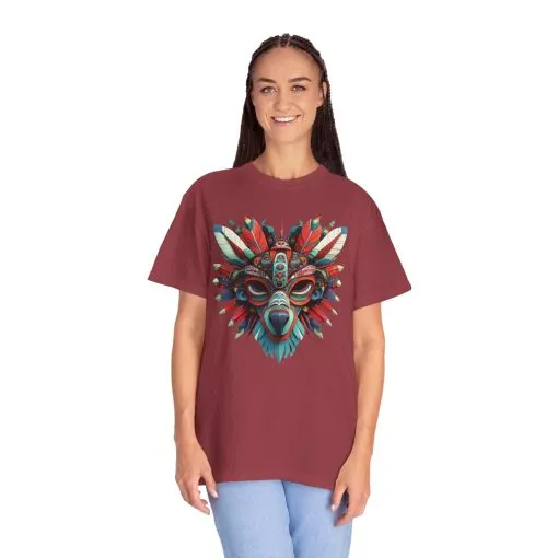 Vibrant Tribal Mask Unisex Garment-Dyed T-Shirt | Unique Festival Fashion - Image 57