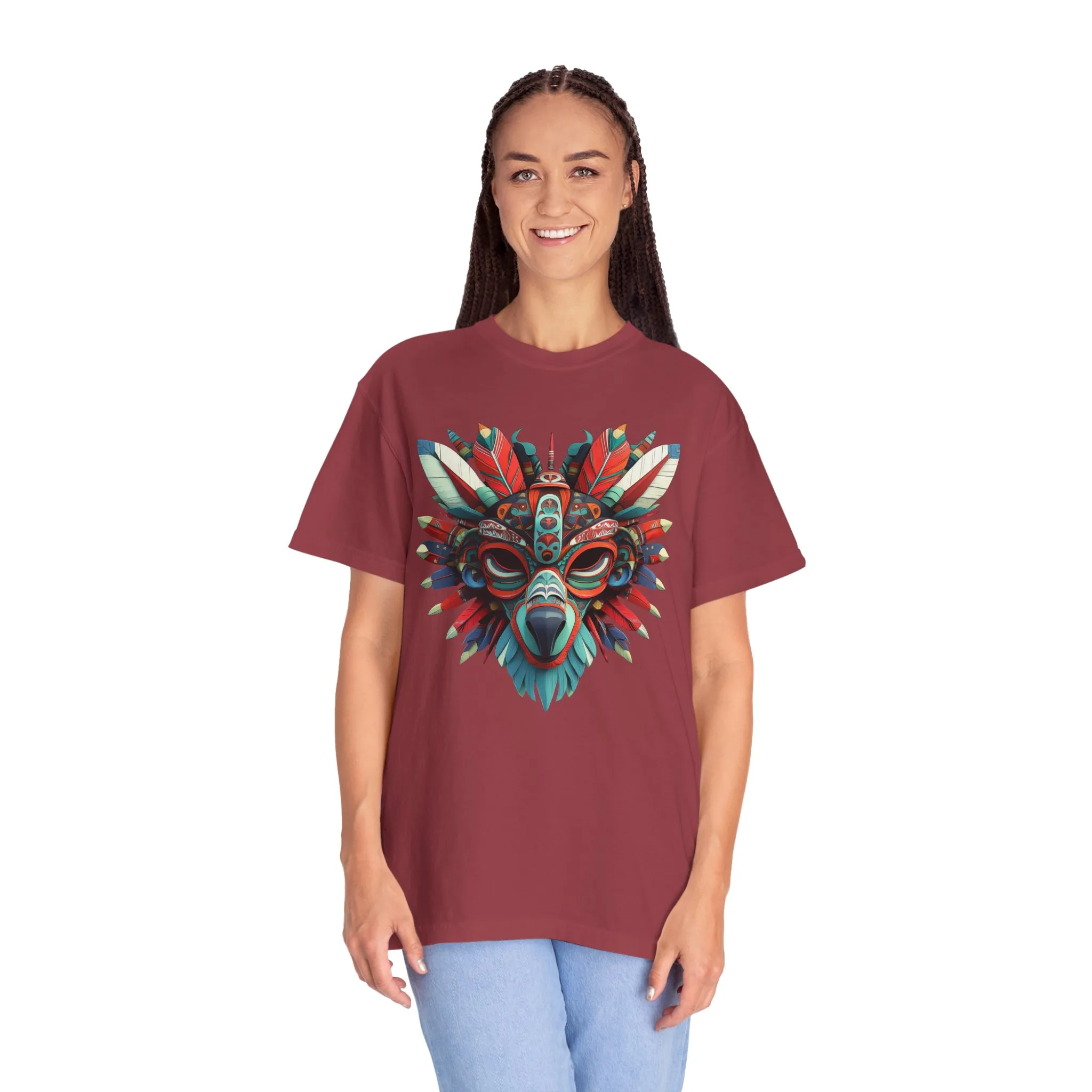 Vibrant Tribal Mask Unisex Garment-Dyed T-Shirt | Unique Festival Fashion - Image 57