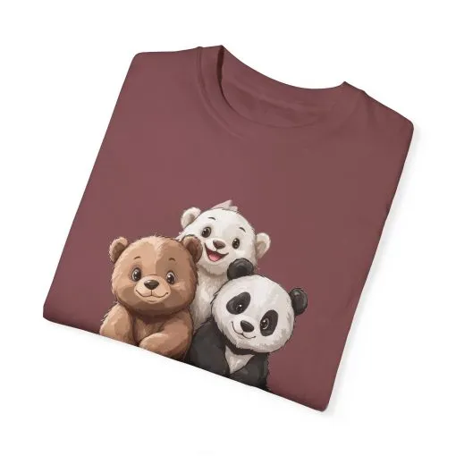 Adorable Bear and Panda Friends Unisex Garment-Dyed T-Shirt - Image 10