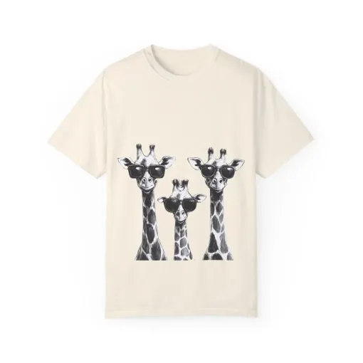 Cool Giraffe Sunglasses Unisex Garment-Dyed T-shirt - Image 5