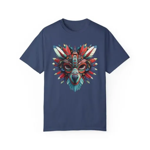 Vibrant Tribal Mask Unisex Garment-Dyed T-Shirt | Unique Festival Fashion - Image 46