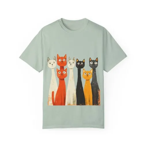 Vintage Cat Illustration Unisex Garment-Dyed T-Shirt - Perfect for Cat Lovers - Image 29