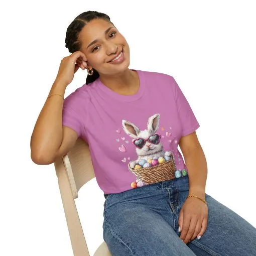 Cute Bunny Easter T-Shirt - Unisex Softstyle Tee with Colorful Egg Design - Image 50