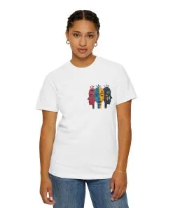 Vibrant Unisex Garment-Dyed T-Shirt with African Masks Design