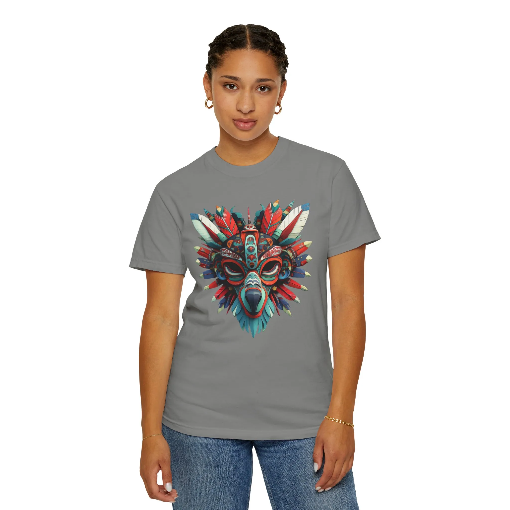 Vibrant Tribal Mask Unisex Garment-Dyed T-Shirt | Unique Festival Fashion - Image 35