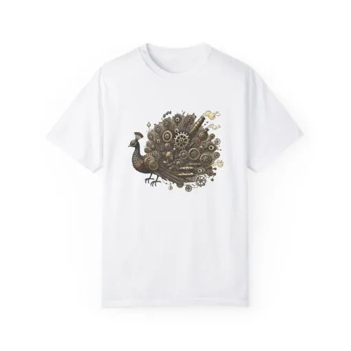 Steampunk Peacock Unisex Garment-Dyed T-Shirt - Image 5