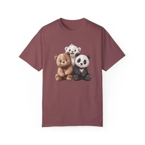 Adorable Bear and Panda Friends Unisex Garment-Dyed T-Shirt - Image 9
