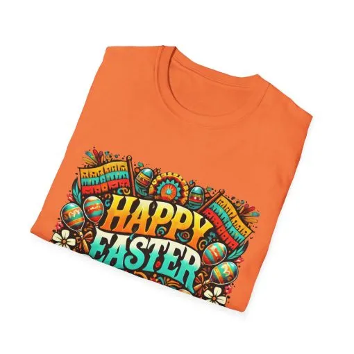 Happy Easter Unisex Softstyle T-Shirt - Colorful Easter Egg Design - Image 13